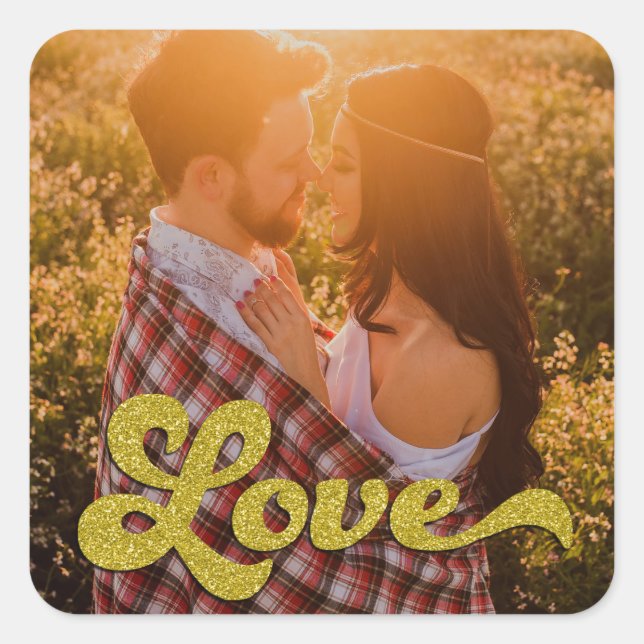 Sticker Carré Custom Photo with Gold Love Overlay (Devant)
