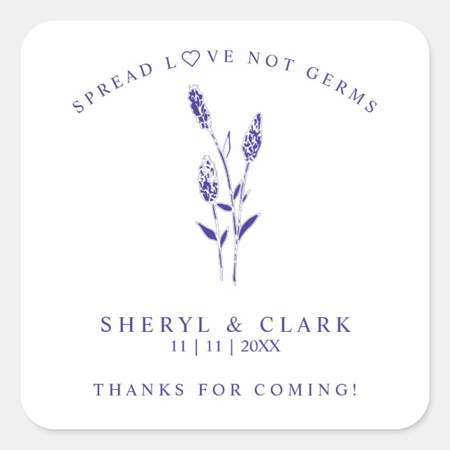 Sticker Carré Custom Purple Wildflowers Wedding Hand Sanitizer (Devant)