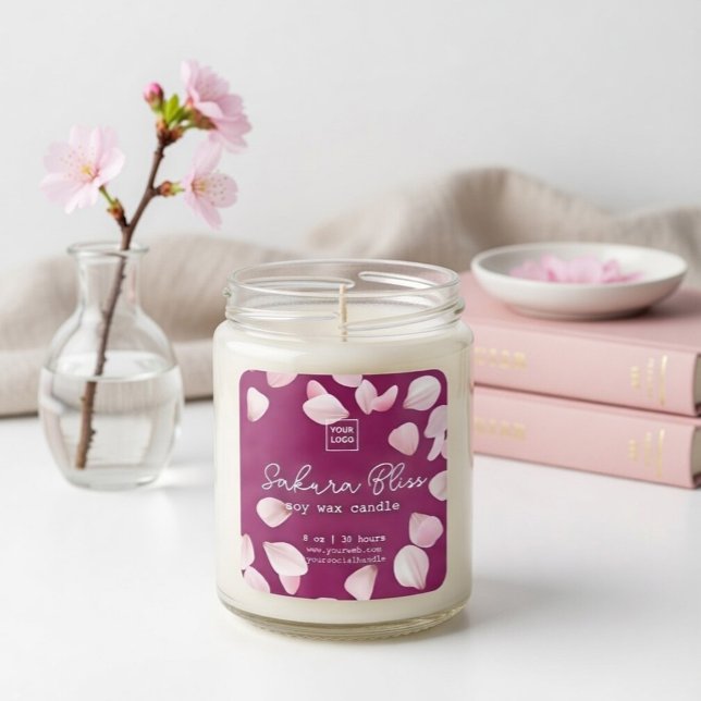 Sticker Carré Custom Sakura Bliss Personalized Soy Wax Candle (Créateur téléchargé)