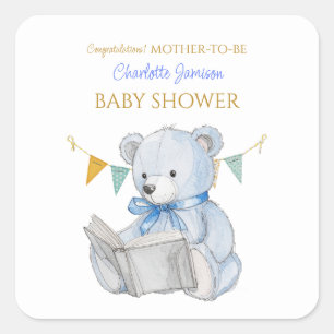Sticker Carré Custom Teddy Bear Lire un livre Félicitations