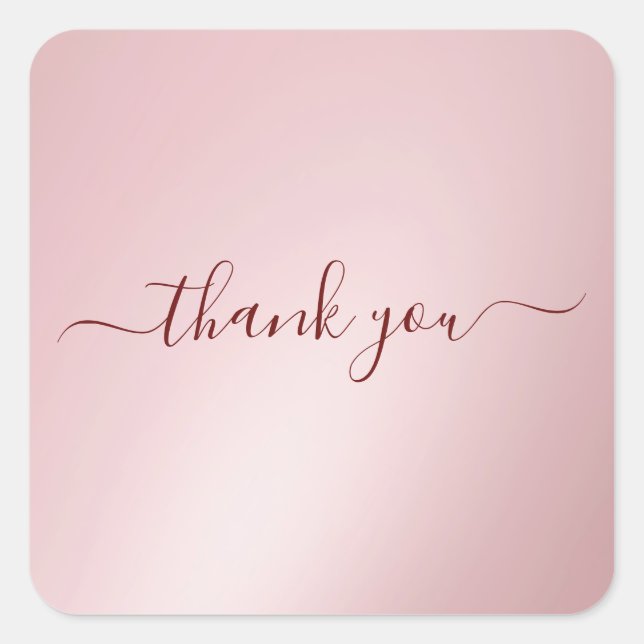 Sticker Carré Custom Text Typography Elegant Rose Gold Thank You (Devant)