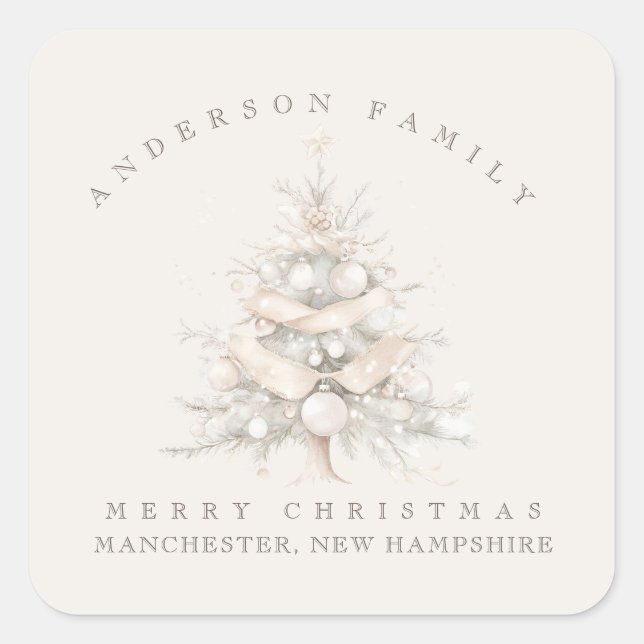 Sticker Carré Custom traditional family white Christmas tree (Devant)