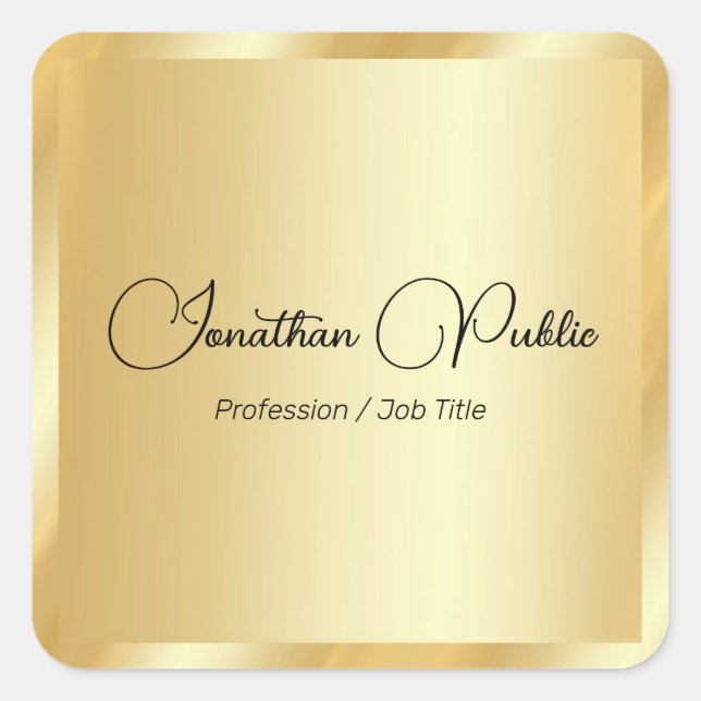 Sticker Carré Custom Trendy Gold Glam Calligraphy Script Name (Devant)