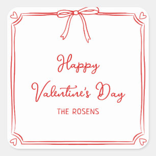 Sticker Carré Custom Valentine's Day Party Cute Red Bow Hearts