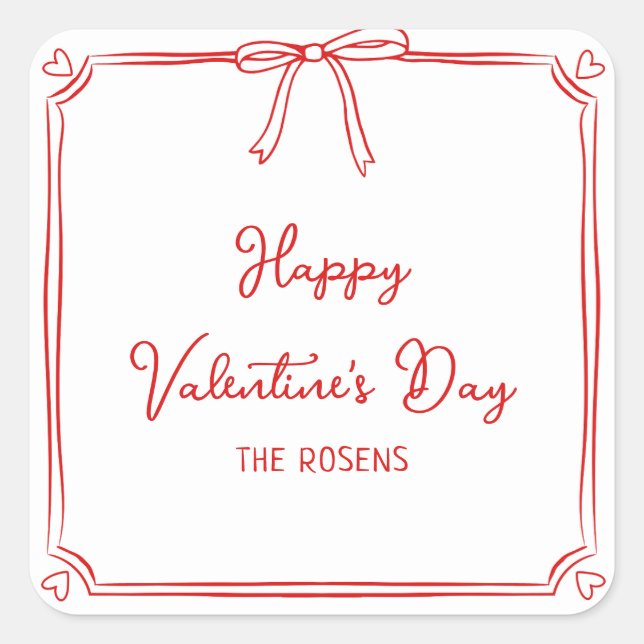 Sticker Carré Custom Valentine's Day Party Cute Red Bow Hearts (Devant)
