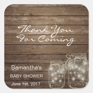 Sticker Carré Customisé Rustic Mason jarres Baby shower bois
