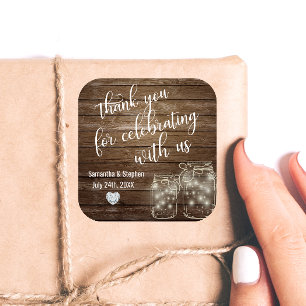 Sticker Carré Customisé Rustic Mason jarres Mariage de Wood Hear