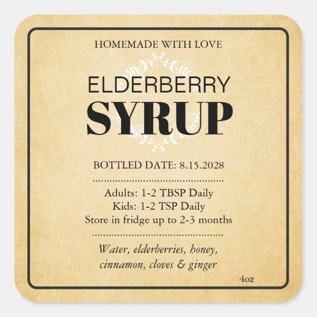 Sticker Carré Customizable Elderberry Syrup Label ZEB_04a (Devant)