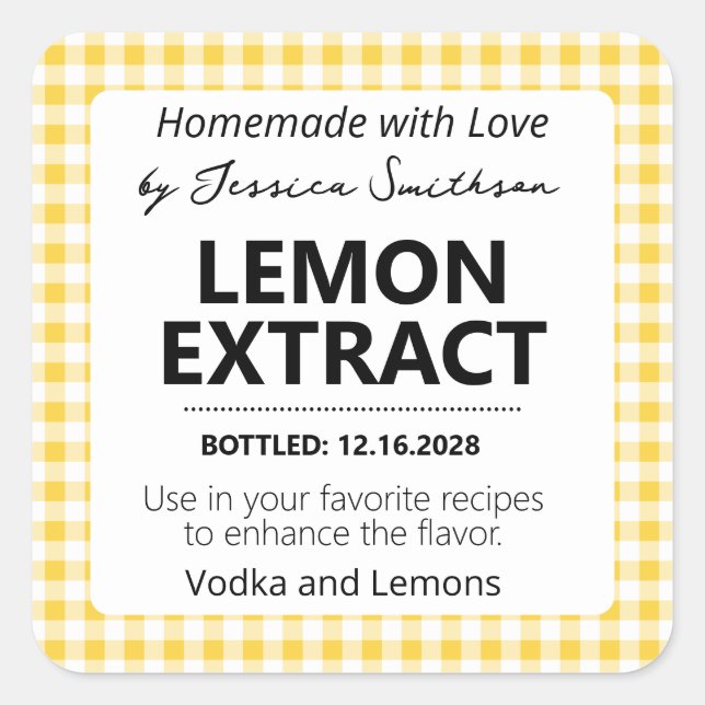 Sticker Carré Customizable Gingham Extract Label - Yellow (Devant)