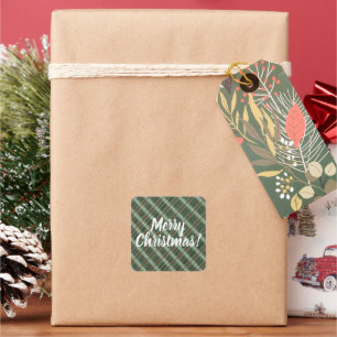 Sticker Carré Customizable Merry Christmas Plaid