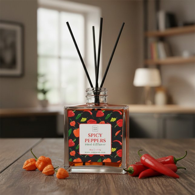 Sticker Carré Customizable Spicy Peppers Reed Diffuser Label (Créateur téléchargé)