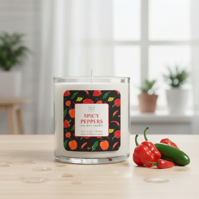 Sticker Carré Customizable Spicy Peppers Soy Wax Candle Label (Créateur téléchargé)