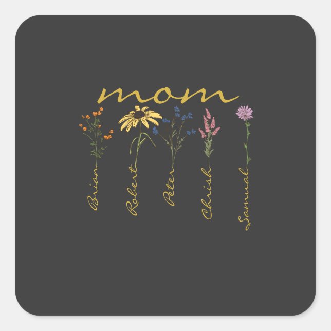Sticker Carré Customized mom children name flower (Devant)