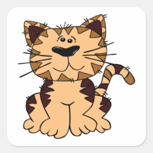 STICKER CARRÉ CUT BEIGE ET CHAT BROWN