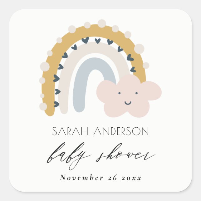 STICKER CARRÉ CUT ÉLÉGANT BLUSH BLEU CLOUD BABY SHOWER PLANCHER (Devant)