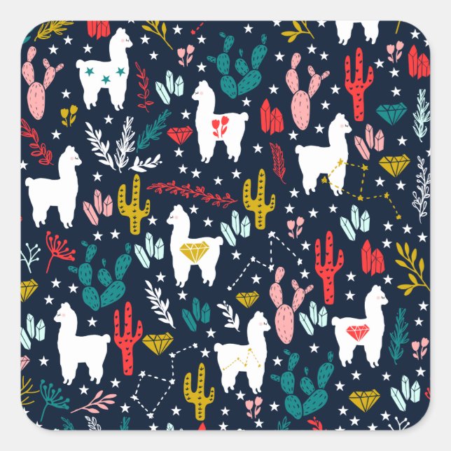 Sticker Carré Cute Alpaca (Devant)