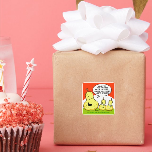 Sticker Carré Cute amusant Cartoon poires et paniers cadeaux (Fête)