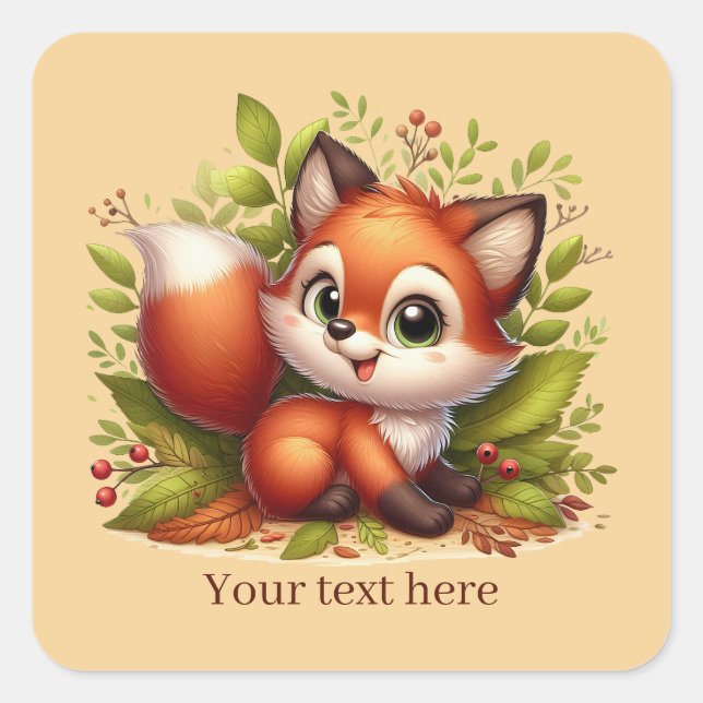 Sticker Carré Cute animal love fox customizable  (Devant)