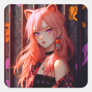 Sticker Carré Cute Anime Catgirl