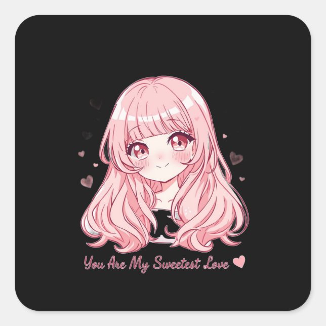 Sticker Carré Cute Anime Valentine Sweatshirt (Devant)