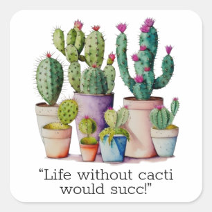 Sticker Carré Cute aquarelle cactus succulents dans les pots