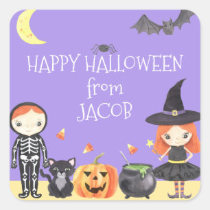 Sticker Carré Cute Aquarelle Costume d'Halloween Enfants