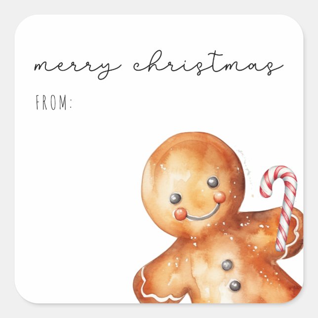 Sticker Carré Cute Aquarelle Ginglerie Homme | Joyeux Noël (Devant)