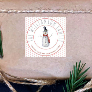 Sticker Carré Cute Aquarelle Snowman Nom de famille Polka Dot