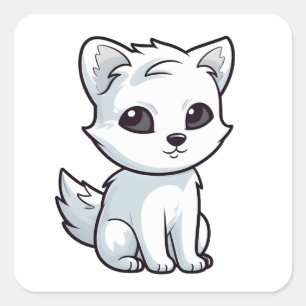 Sticker Carré Cute Arctic Fox Comic Awesome animal caractère