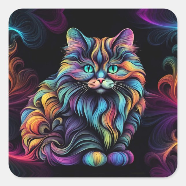 Sticker Carré Cute Art Chat Kitty Coloré (Devant)