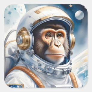 Sticker Carré Cute astronaute singe dans le portrait spatial