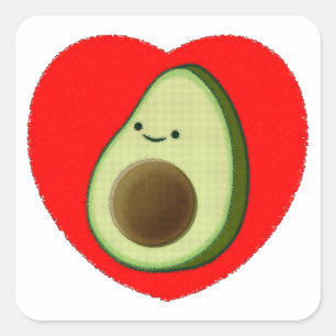 Sticker Carré Cute Avocado Dans Le Coeur Rouge
