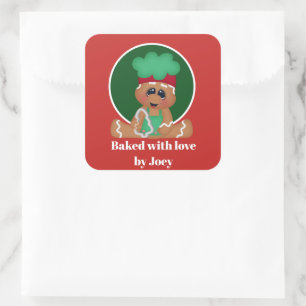 Sticker Carré Cute baking enfants pain d'épice ajouter nom autoc