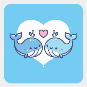 Sticker Carré Cute baleines Couple Valentine