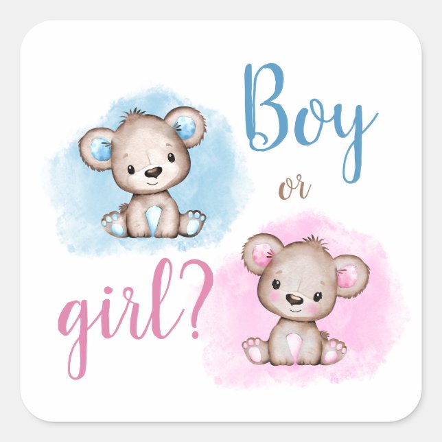 Sticker Carré Cute Bear Boy ou Fille Révelation de Sexe Fête (Devant)