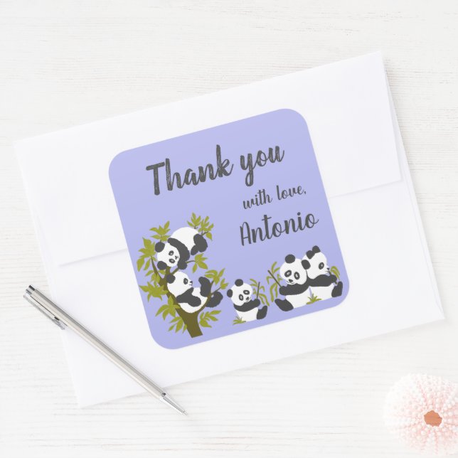Sticker Carré Cute Bear Pandas Party Boy Anniversaire Cadeau Mer (Enveloppe)