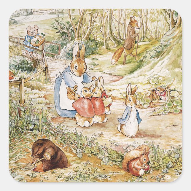 Sticker Carré Cute Beatrix Potter Peter et amis (Devant)