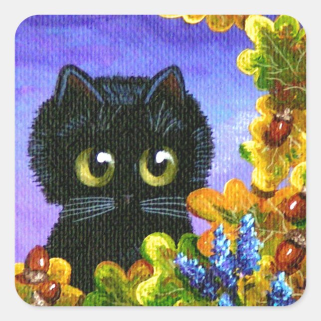 Sticker Carré Cute Black Chat Fall Feuilles Créationarts (Devant)