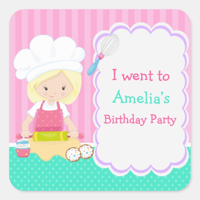 Sticker Carré Cute Blonde Girl Baking Anniversaire (Devant)