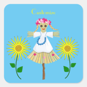 Sticker Carré Cute Blonde Pigtails Scarecrow
