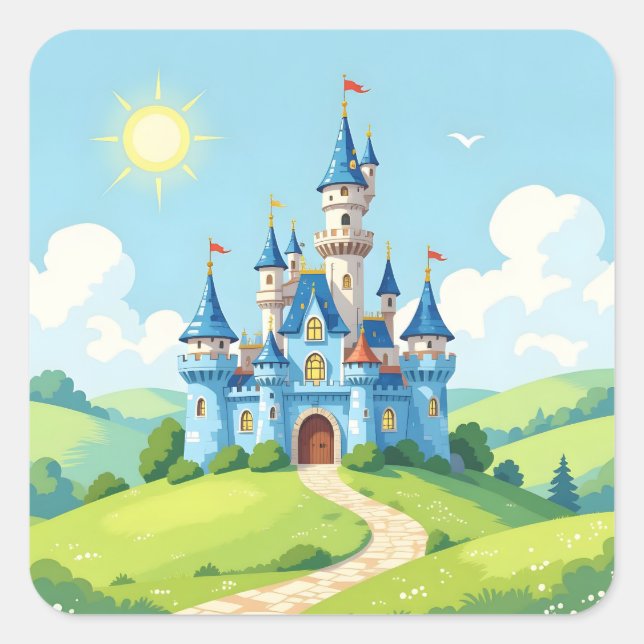 Sticker Carré Cute blue and white castle (Devant)