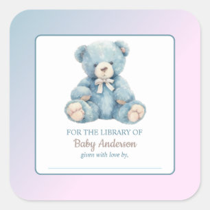 Sticker Carré Cute Blue Teddy Bear Baby shower Boite