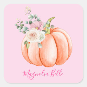 Sticker Carré Cute Blush Pink Spring Floral Nom du petit Citroui