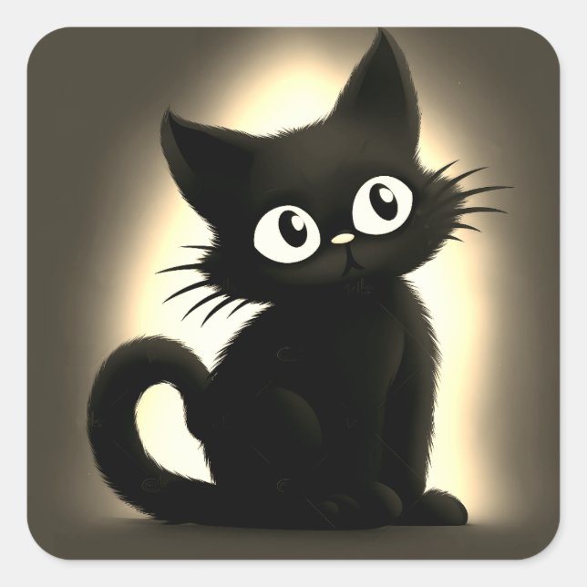 Sticker Carré Cute Boo Chat Noir Halloween (Devant)