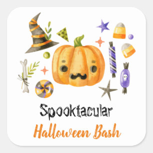 Sticker Carré Cute Boo Citrouille Spooktacular Halloween Bash Pa