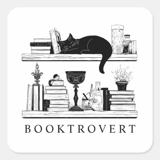 Sticker Carré Cute Booktrovert Book Lover's Cat  (Devant)
