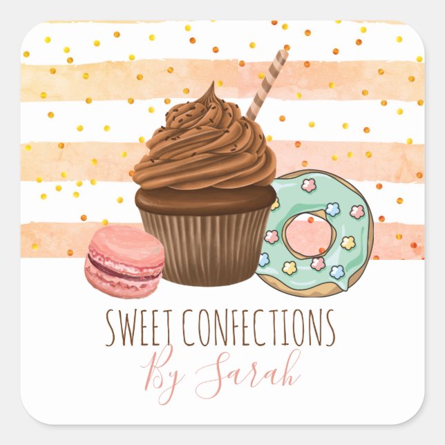 Sticker Carré Cute boulangerie Aquarelle Desserts Parties scinti (Devant)