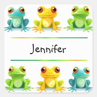 Sticker Carré Cute Bright Frogs dans un nom de ligne