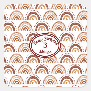Sticker Carré Cute Brown Boho Rainbow Whimsical Pattern