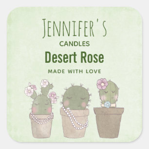 Sticker Carré Cute Cactus Trio Porte Bijoux Bougie